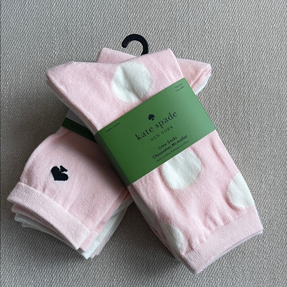 NWT Kate Spade 3-Pack Crew Socks | Polka Dot Heart | Women’s Size 4-10